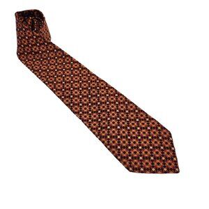 Foeller Men's Shop Silk Necktie Tie Geometric Orange‎ Red Black Made In USA EUC